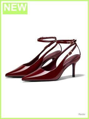Womens Slingback Kitten Heels Closed Toe Pumps Ankle Strap Faux Leather Work